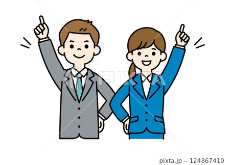 目標を指さす、若い男女の会社員のベクターイラスト素材_線の編集可能_カラー 目標を指さす、若い男女の会社員のベクターイラスト素材_線の編集可能_カラー 124867410