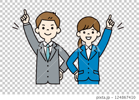 目標を指さす、若い男女の会社員のベクターイラスト素材_線の編集可能_カラー 目標を指さす、若い男女の会社員のベクターイラスト素材_線の編集可能_カラー 124867410