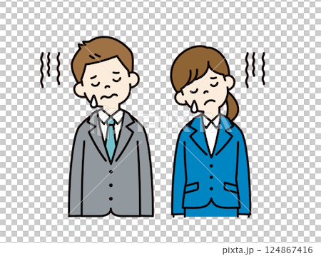 Vector illustration of young male and female office workers feeling depressed_Line editable_Color 124867416