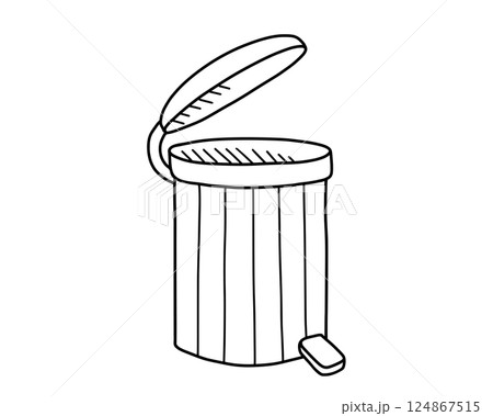Trash can hand drawn in doodle style. Vector line art illustration. 124867515