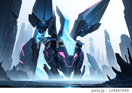 ゲーム背景 未来都市緊急個人宇宙船ロボットがあるコロニー風景 ゲーム背景 未来都市緊急個人宇宙船ロボットがあるコロニー風景 124867949