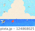 夏の海と入道雲とヨットとカモメ 124868025