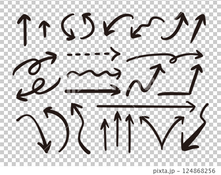 手書き＆太めのペンの矢印のセット(ベクター) 124868256