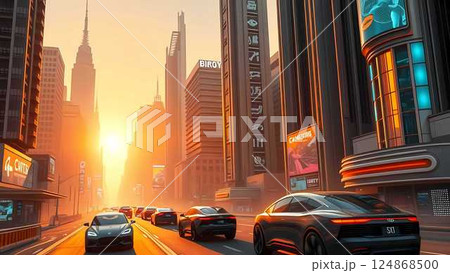 traffic light trails in business district traffic light trails in business district 124868500