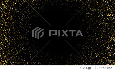 Luxurious abstract background featuring scattered golden and white dots on a black canvas 124868562