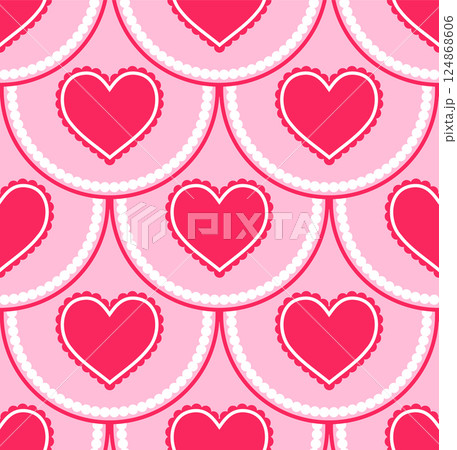 Symmetrical seamless pattern with layered hearts.  124868606