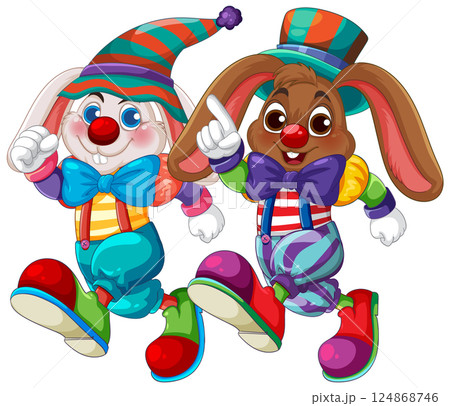 Colorful Clown Rabbits in Playful Vector Illustration Colorful Clown Rabbits in Playful Vector Illustration 124868746