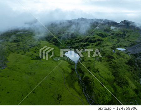 Aerial view of beautiful high altitude grassland mountain landscape Aerial view of beautiful high altitude grassland mountain landscape 124868906