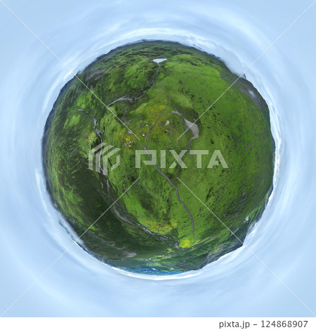 Aerial view of beautiful high altitude grassland mountain landscape Aerial view of beautiful high altitude grassland mountain landscape 124868907