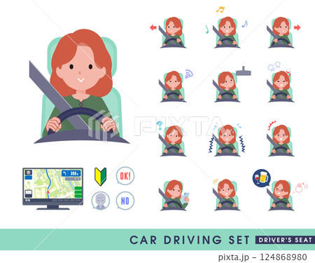 車を運転する赤髪女性のセット 124868980