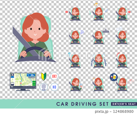 車を運転する赤髪女性のセット 124868980