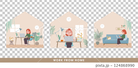 一組在家工作的紅髮女性 一組在家工作的紅髮女性 124868990