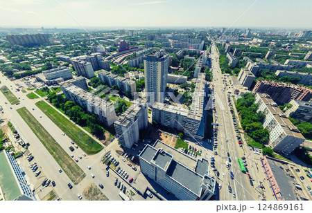 Aerial city view. Urban landscape. Copter shot. Panoramic image. 124869161