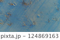 Aerial drone view of cold winter landscape with arctic field, trees covered with frost snow and morning sun rays over horizon. 124869163