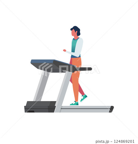 Man running on a treadmill isolated on white background. Man running on a treadmill isolated on white background. 124869201