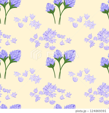 Vintage Chive blossoms Seamless Floral Pattern Yellow background 124869391