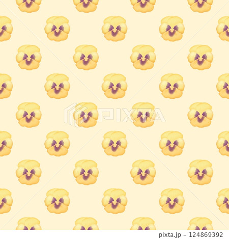 Vintage Pansy Seamless Floral Pattern Yellow background Vintage Pansy Seamless Floral Pattern Yellow background 124869392