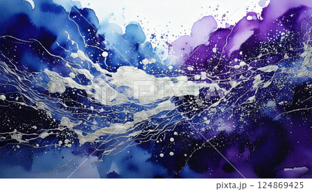 青　生成AI　油絵具　背景 124869425