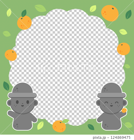Jeju Frame Illustration with Dol Hareubang and Tangerines Jeju Frame Illustration with Dol Hareubang and Tangerines 124869475