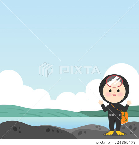 Jeju Sea and Haenyeo Illustration Jeju Sea and Haenyeo Illustration 124869478