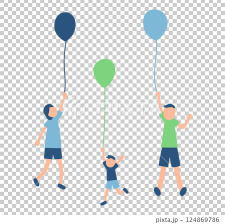 風船で浮く家族のイラスト 124869786