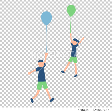 Illustration of a couple floating with balloons 124869787