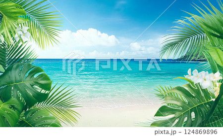 海 生成AI 水彩 背景 海 生成AI 水彩 背景 124869896