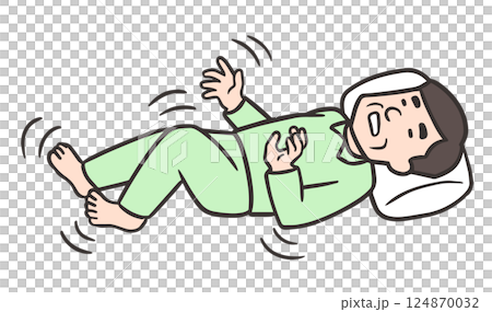 Middle-aged man experiencing myoclonus during sleep onset, convulsions 124870032