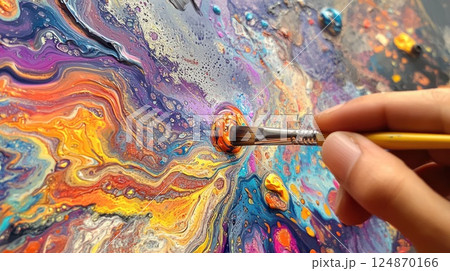 Hand painting vibrant fluid acrylic artwork. Hand painting vibrant fluid acrylic artwork. 124870166