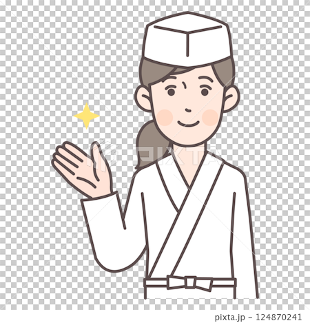 案内する板前女性スタッフ 124870241