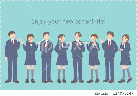 男女學生享受學校生活的全身插畫 124870247