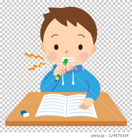 有咬鉛筆習慣的兒童：發展障礙 124870384