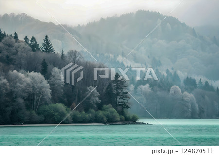 beautiful sunrise over the lake 124870511
