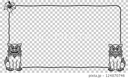 Shisa 和芙蓉簡單的線條畫框背景 Shisa 和芙蓉簡單的線條畫框背景 124870746