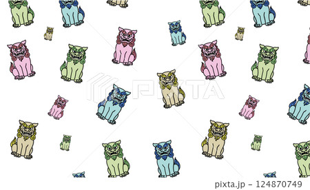 カラフルなシーサーたちの可愛いパターン背景 カラフルなシーサーたちの可愛いパターン背景 124870749