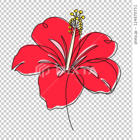 一幅時尚的芙蓉花一筆彩色插圖 124870751