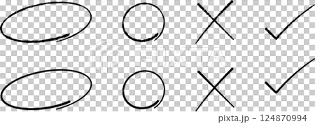 Teacher's grading red pen circle, cross and check mark 2 124870994