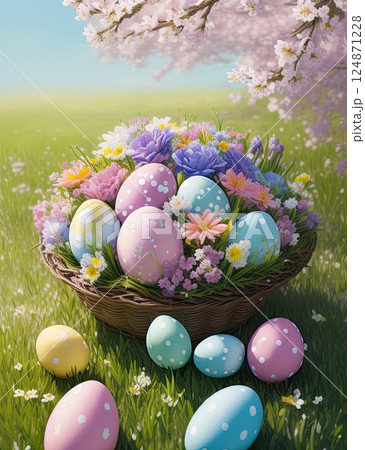 Easter eggs in basket  124871228