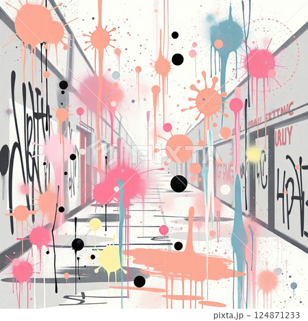 A textured abstract backdrop featuring messy ink stains and chaotic splatters. 124871233