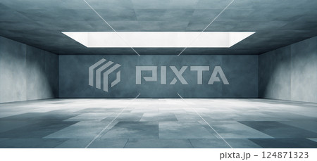 Modern empty concrete room interior with podium and natural skylight 124871323