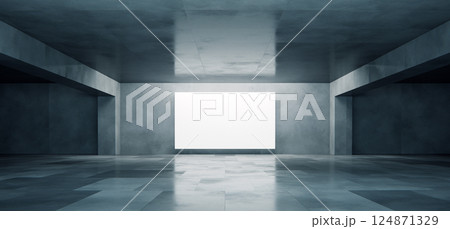 Abstract concrete modern room with blank white banner 124871329