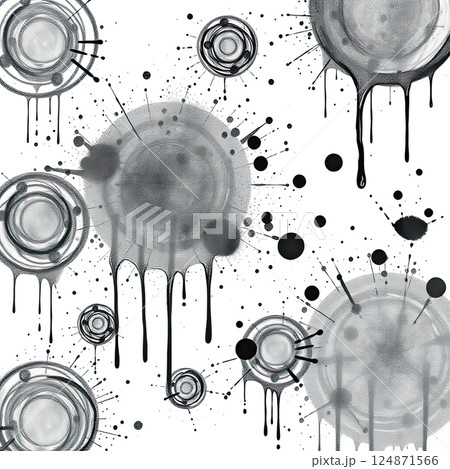 Grungy background. Chaotic design with layered ink drops and dramatic splashes. 124871566