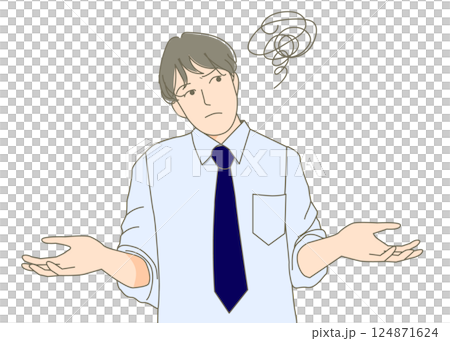 一位商人舉起雙手，上身正面有模糊痕跡的姿勢插圖 124871624