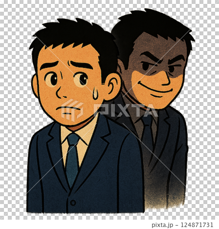 顔の裏に黒い影がある男性のイラスト【二面性・腹黒い】 124871731
