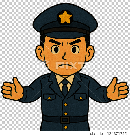 両手を広げて制止する警察官のイラスト【注意喚起・ストップ】 両手を広げて制止する警察官のイラスト【注意喚起・ストップ】 124871735