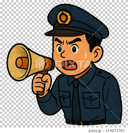 警察官がメガホンで指示を出している【防犯・安全対策・パトロール】 124871762