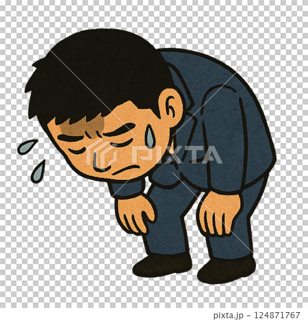 我精疲力竭，心情低落......我已經到了極限......一個沒有動力、精疲力竭的商人的插圖 124871767