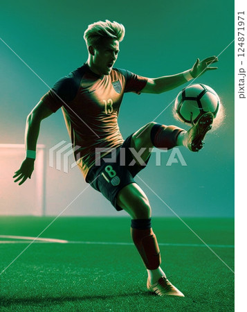 サッカーボールに足を乗せる男性 124871971