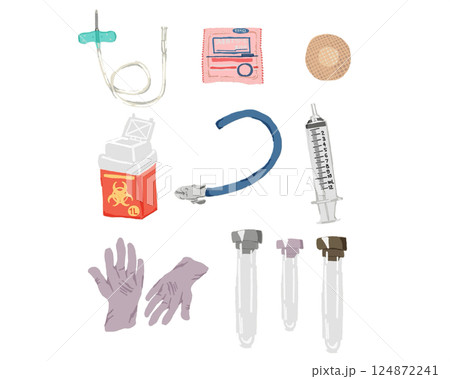 採血に使う医療器具イラスト素材セット(手描き風) 採血に使う医療器具イラスト素材セット(手描き風) 124872241