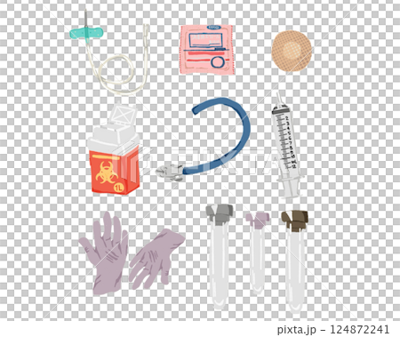 採血に使う医療器具イラスト素材セット(手描き風) 採血に使う医療器具イラスト素材セット(手描き風) 124872241